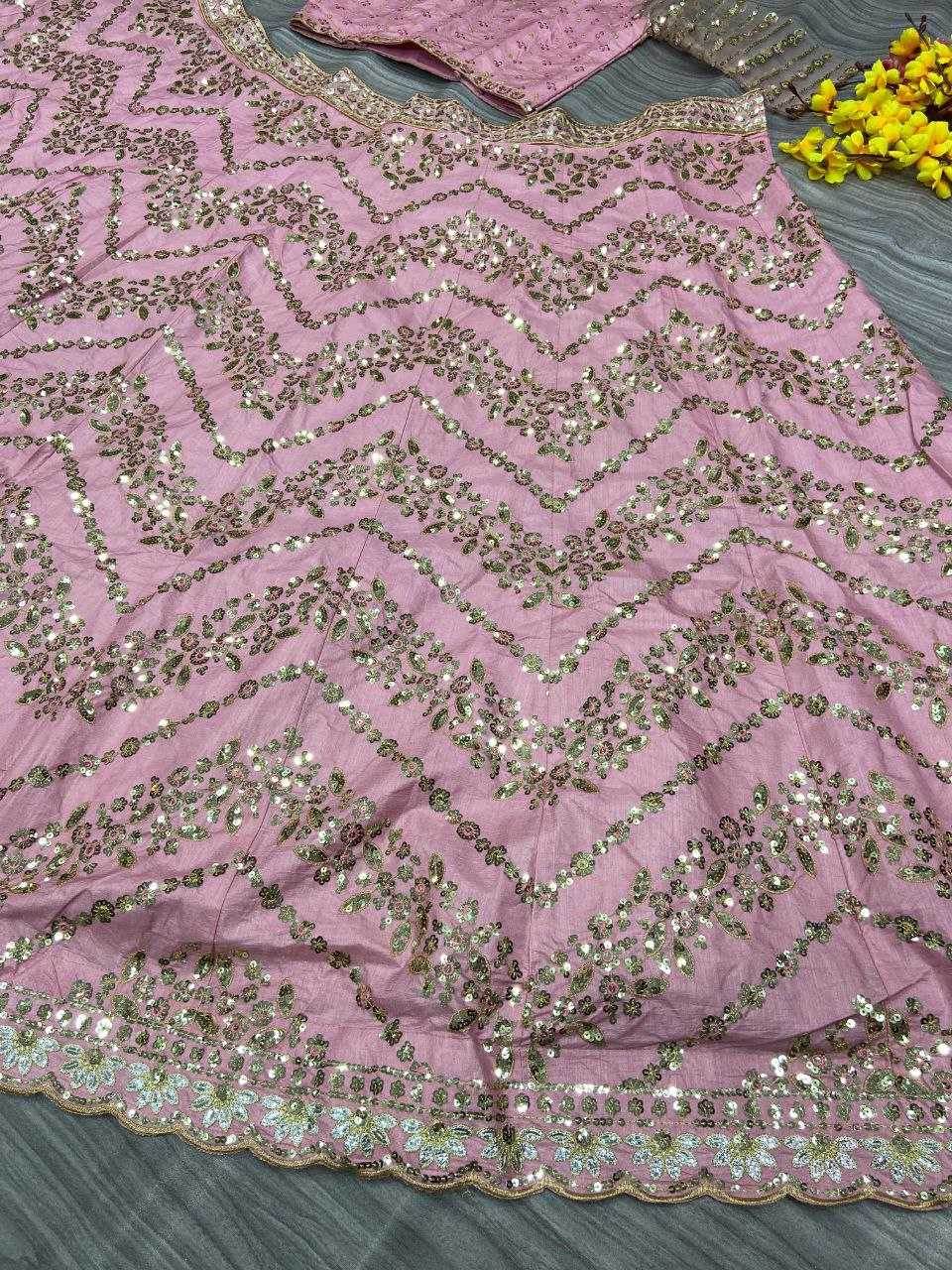 Chinon Silk Thread Work Sequins Lehenga With Cancan - MYLUXURY LANE ENTERPRISE